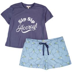 Womens 2-Pc. Sip Sip Hooray PJ Shorts & T-Shirt Set
