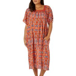 Coral Bay Womens Woven Square Neck Lace Pocket Night Dress