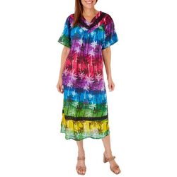 Coral Bay Womens Palm Print Short Sleeve Nightgown