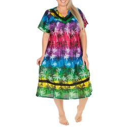 Plus Palm Print Short Sleeve Nightgown