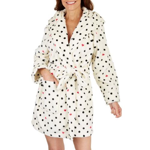 Betsey Johnson Womens Dot Plush Pocket Hooded Robe