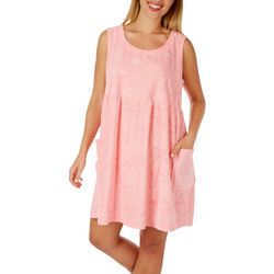 Coral Bay Womens Solid Flamingo Embossed Micro Terry Dress