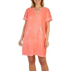 Coral Bay Womens Solid Color Micro Terry Zip Up Bath Robe