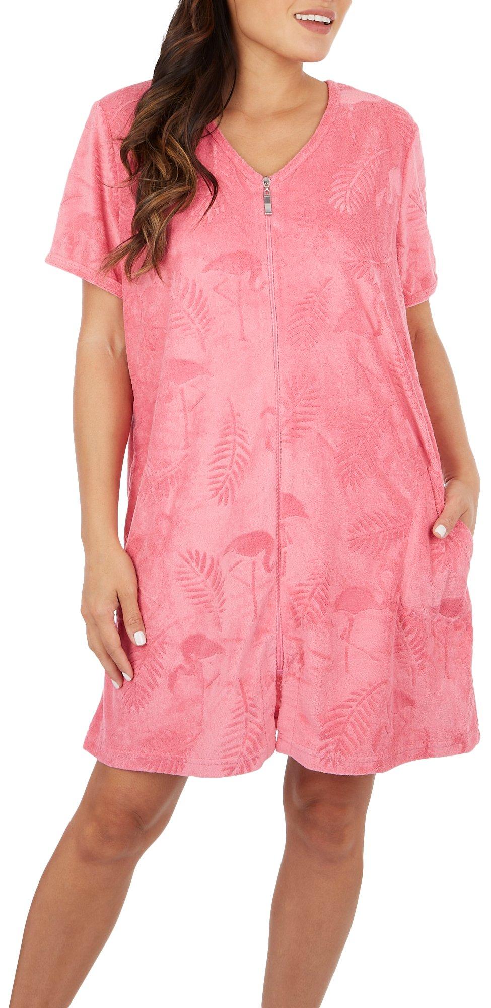 Womens Flamingo Micro Terry Zippered Duster Robe