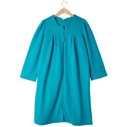Womens Solid Embroidered Zip Up Bath Robe