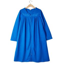 Womens Solid Embroidered Zip Up Bath Robe