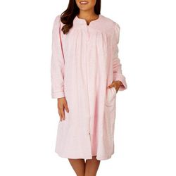 Womens Solid Color Floral Embossed Zip Up Bath Robe