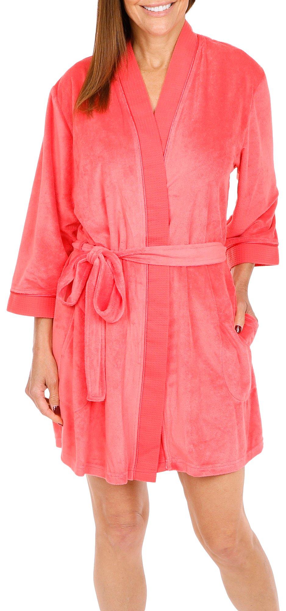 Coral Bay Womens Solid Pique Terry Shawl Collar Belted Robe