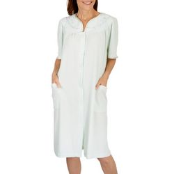 Jasmine Rose Womens Solid Embroidered Blister Snap Robe