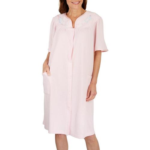 Jasmine Rose Womens Solid Embroidered Blister Snap Robe