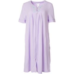 Jasmine Rose Womens Floral Embroidery Knit Zip-up Nightgown