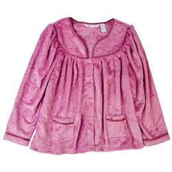 Womens Floral Texture Silky Trim Bed Jacket