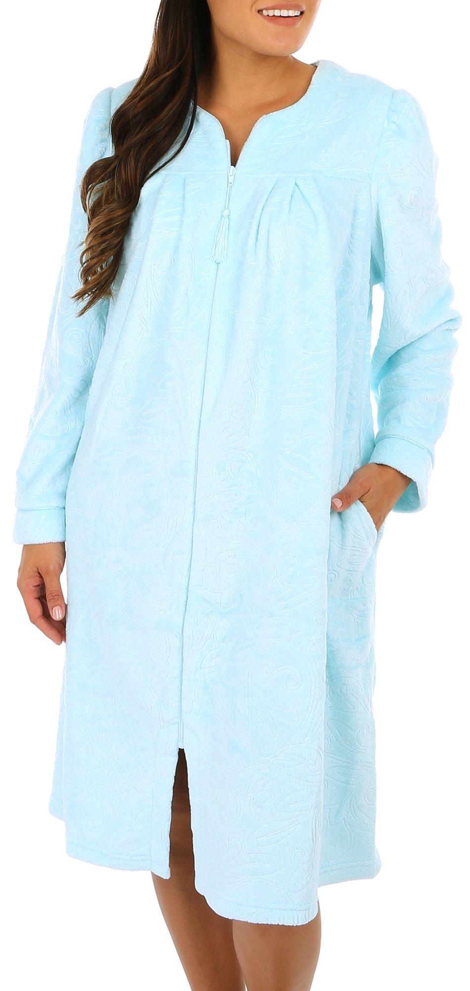 Womens Cozy Plush Zippered Long Sleeve Robe