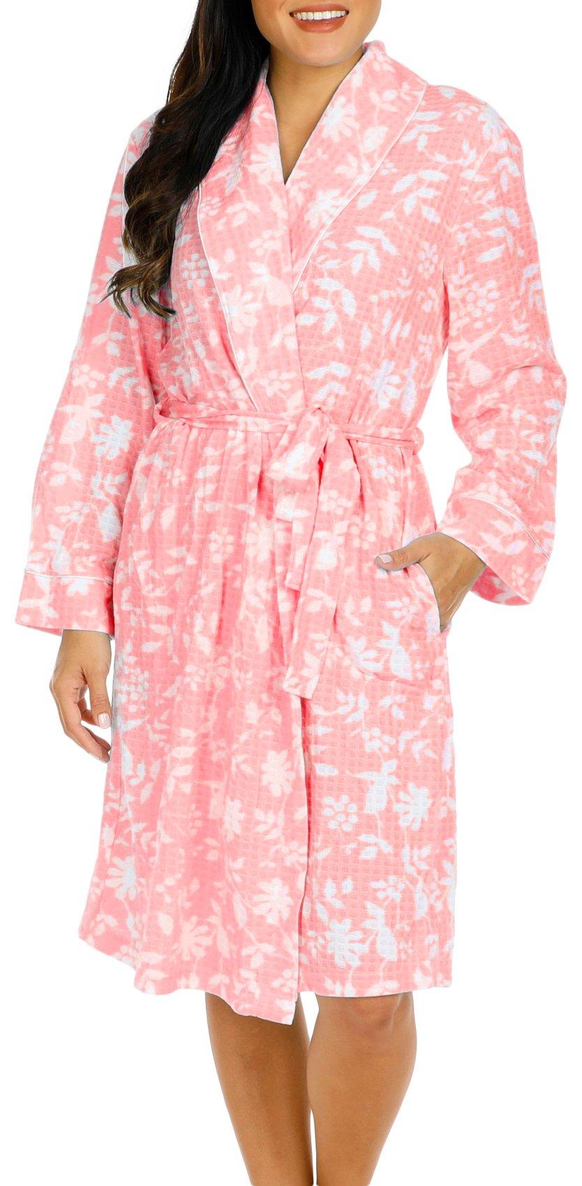 Coral Bay Womens 36 In. Floral Waffle Bath Robe