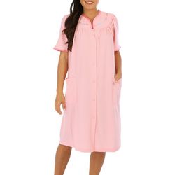 Coral Bay Womens Solid Embroidered Waffle Snap Duster Robe