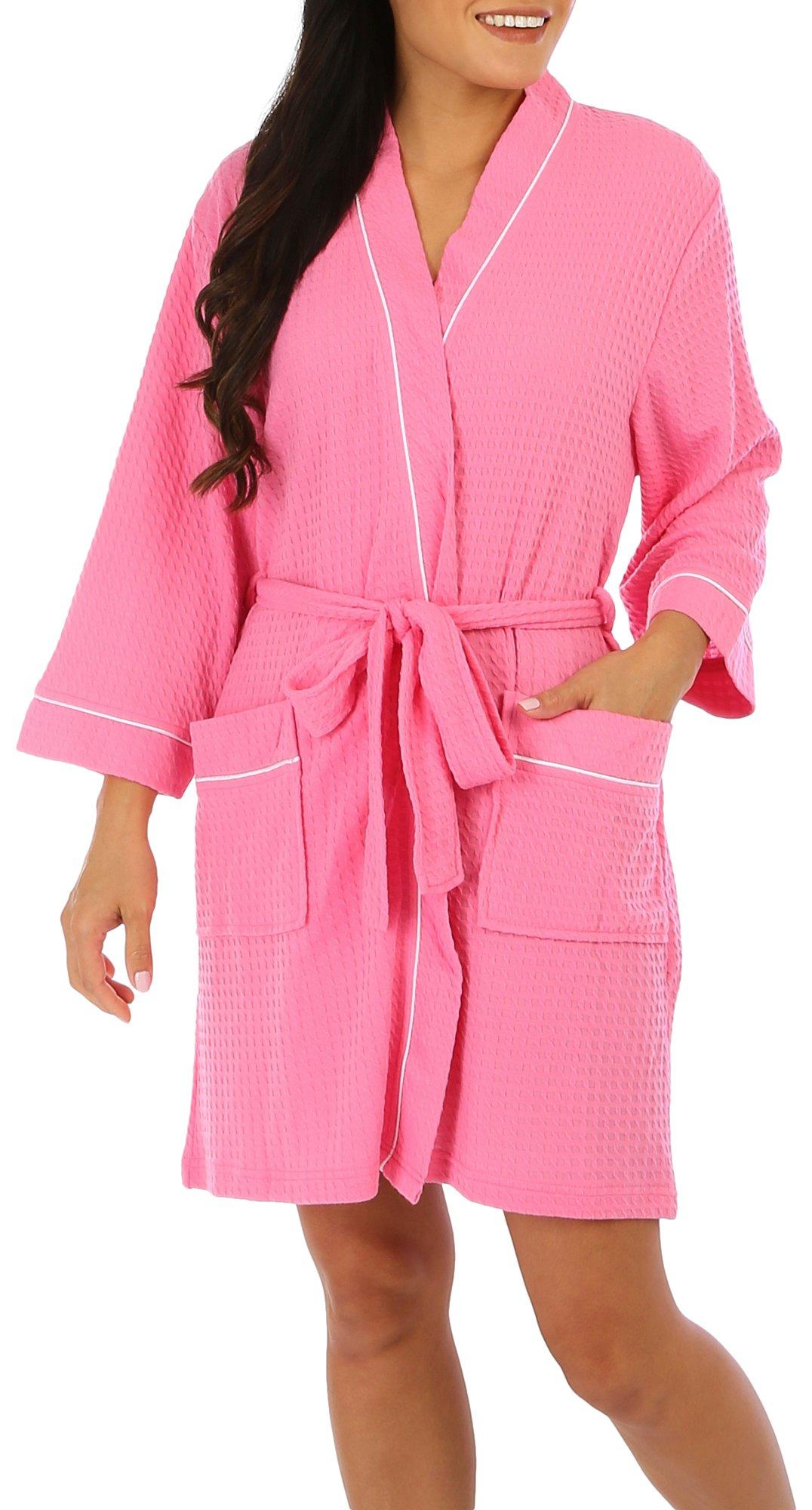 Womens 36 in. Solid Houndstooth Pocket Robe