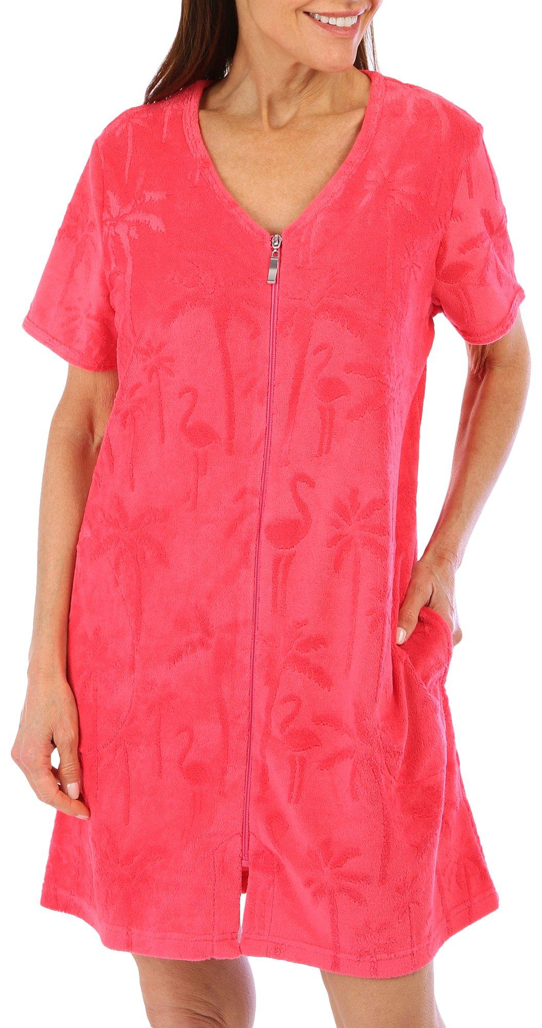 Coral Bay Womens Palm Tree Micro Terry Zip Duster Robe
