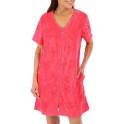 Coral Bay Womens Palm Tree Micro Terry Zip Duster Robe