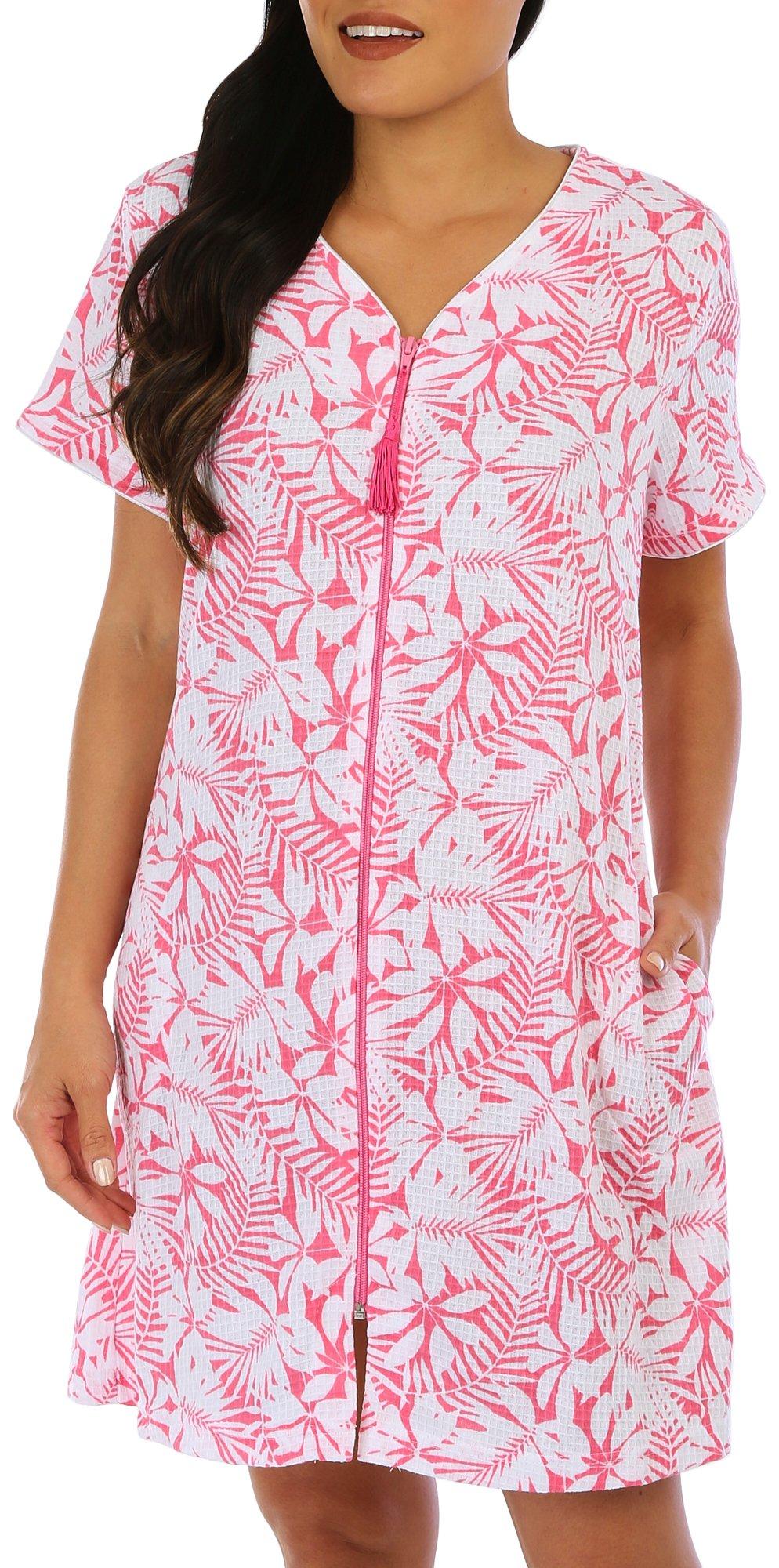 Coral Bay Womens Print Zippered Short Sleeve Duster