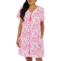 Coral Bay Womens Print Zippered Short Sleeve Duster Robe