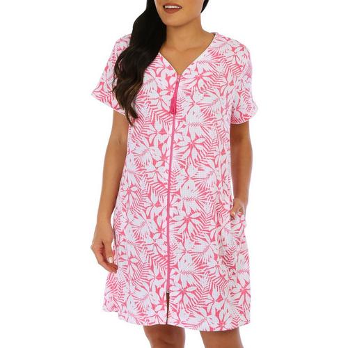Coral Bay Womens Print Zippered Short Sleeve Duster
