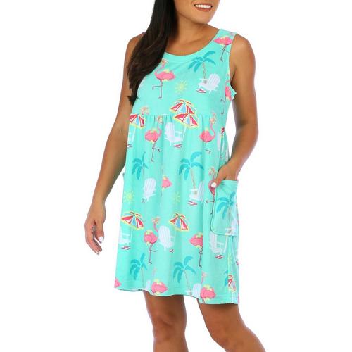 Coral Bay Womens Flamingo Sleeveless Terry Dress