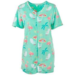 Coral Bay Plus Flamingo Zipper Short Sleeve Terry Robe