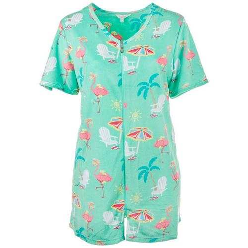 Coral Bay Plus Flamingo Zipper Short Sleeve Terry