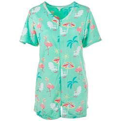 Plus Flamingo Zipper Short Sleeve Terry Robe