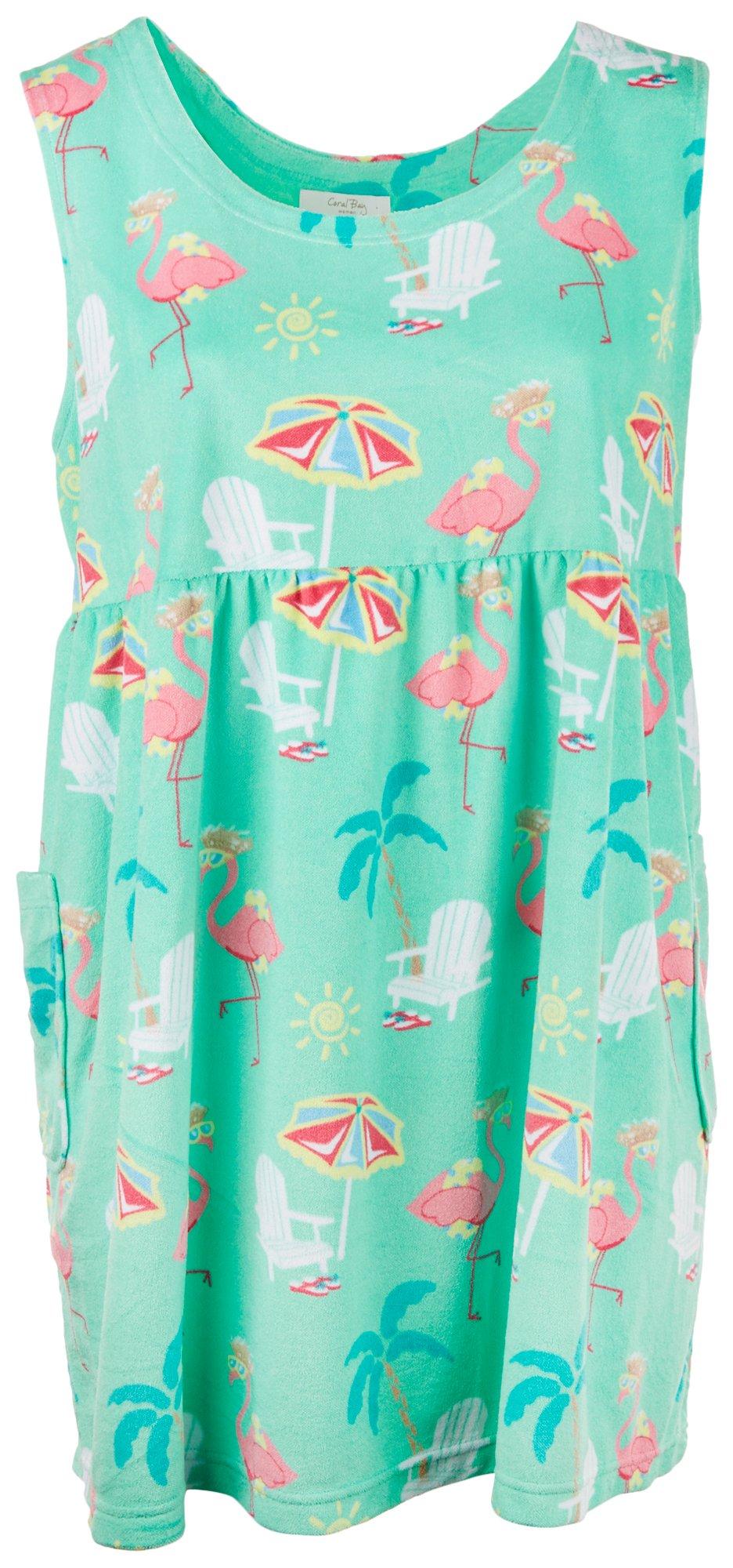 Coral Bay Plus Flamingo Sleeveless Terry Dress