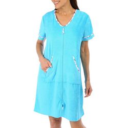 Coral Bay Womens Solid Micro Terry Zippered Duster Robe
