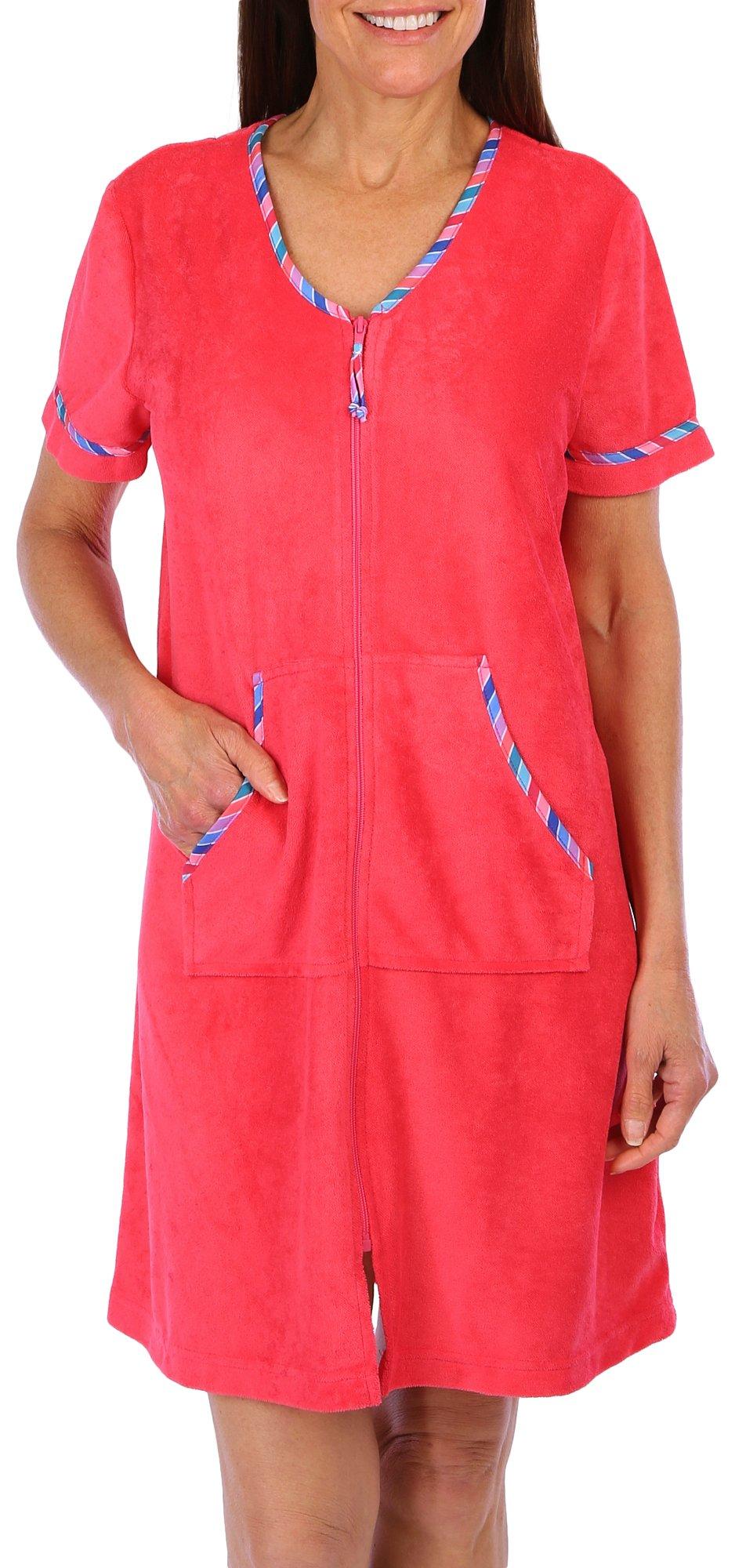 Coral Bay Womens Solid Micro Terry Zippered Duster Robe