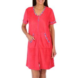 Womens Solid Micro Terry Zippered Duster Robe