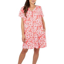 Coral Bay Womens Floral Waffle Zip Up Duster Robe