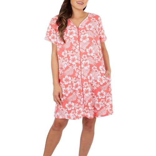 Coral Bay Womens Floral Waffle Zip Up Duster