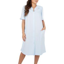 Womens Solid Embroidered Waffle Snap Robe