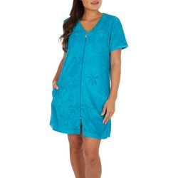 Womens Palm Tree Micro Terry Zippered Duster Robe