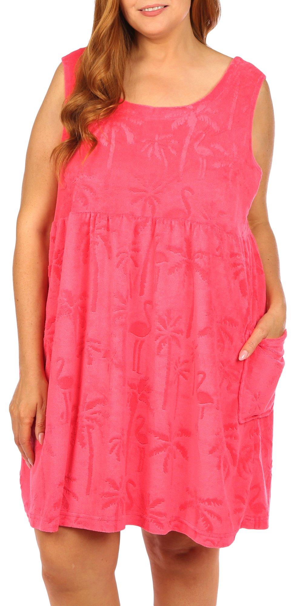 Plus Palm & Flamingo Sleeveless Terry Dress
