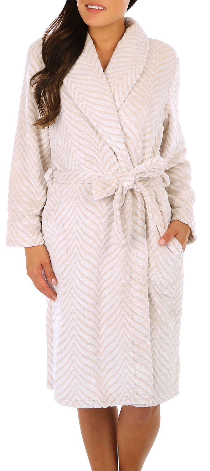 Womens Plush Chevron Shawl Collar Long Sleeve Robe