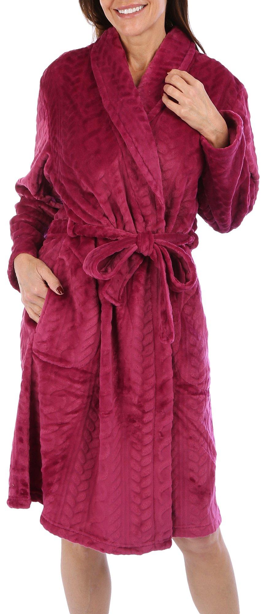Womens Solid Plush Bath Robe