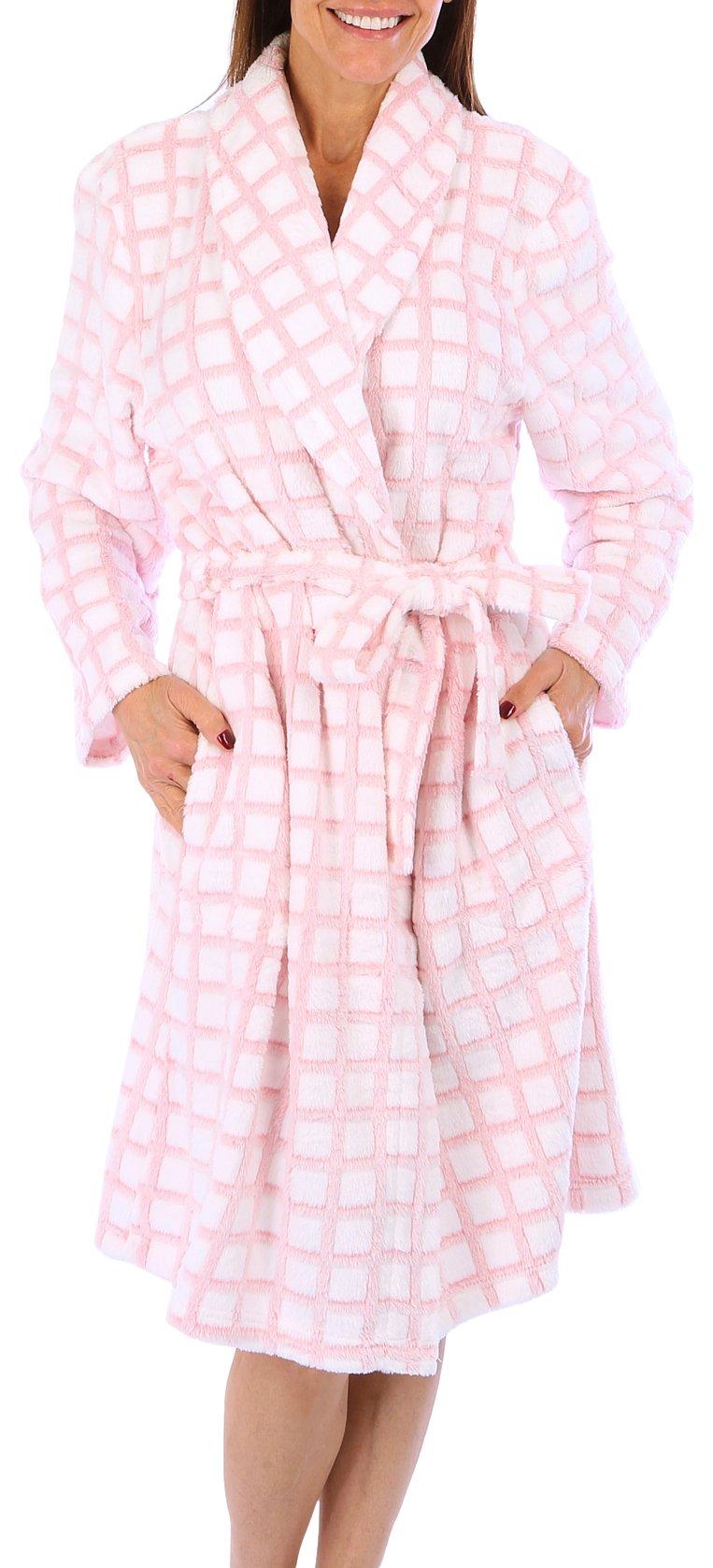 Womens Check Print Plush Bath Robe