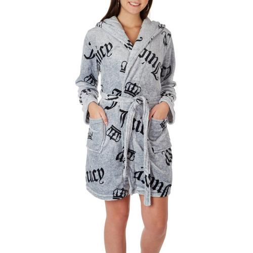 Juicy Couture Womens Hooded Luxe Belted Plush Robe