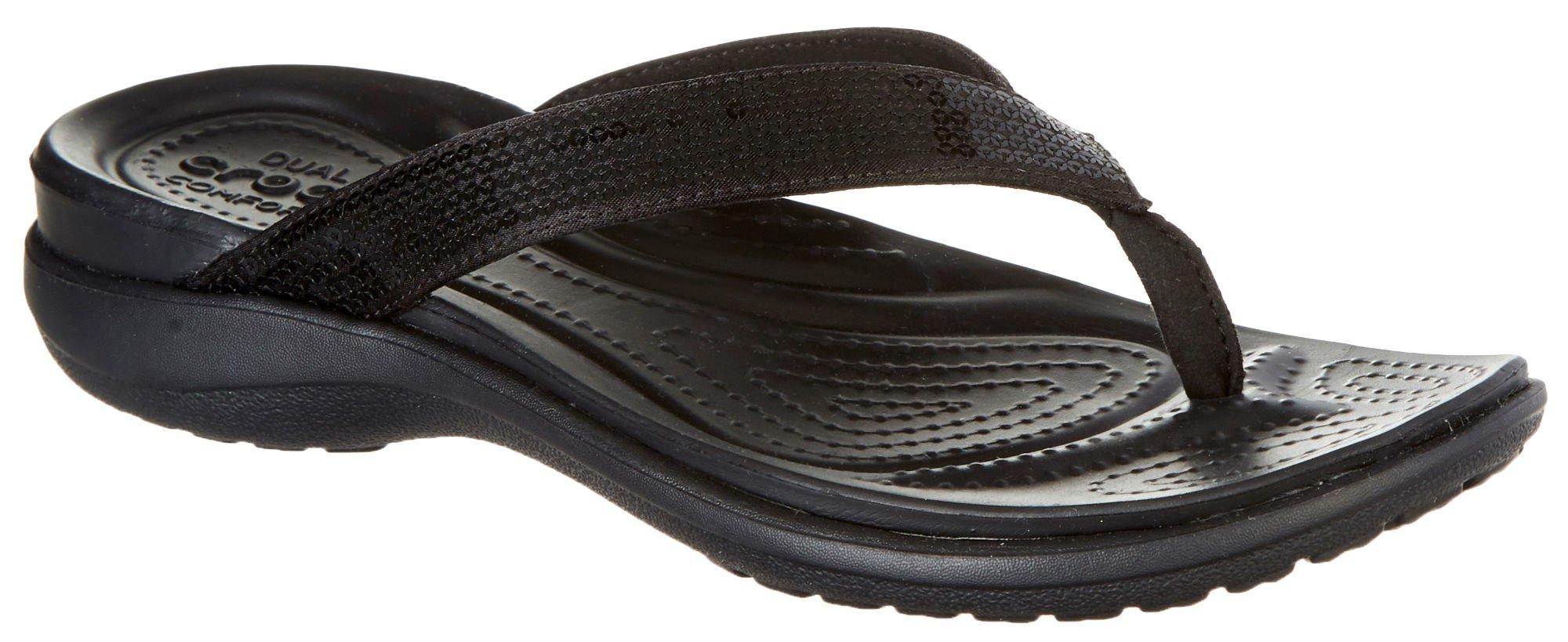 crocs black flip flops