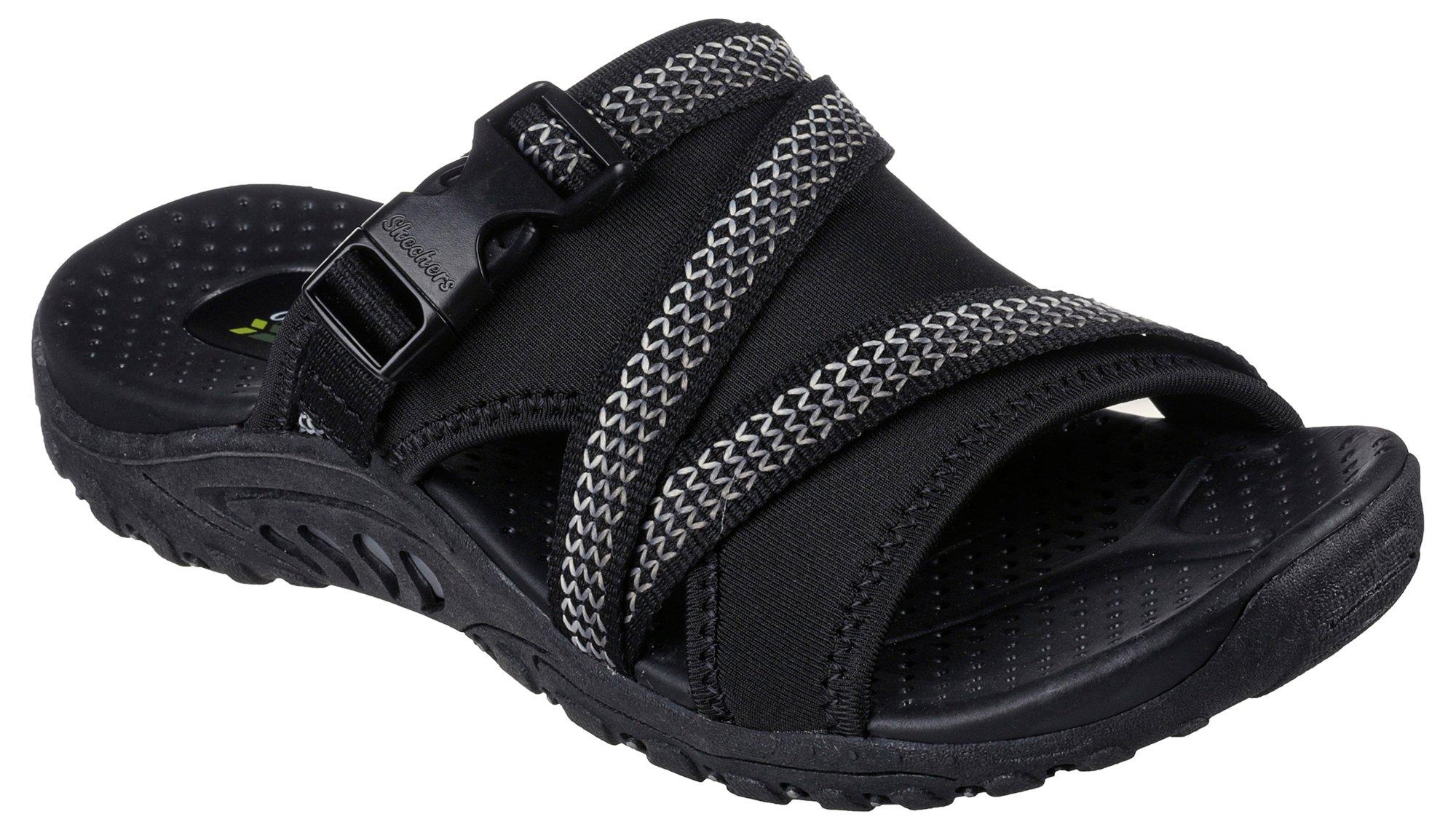 Skechers Yoga Foam Womens size 7M Black Platform Wedge Sparkle Strap  Sandals