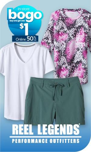 In-store BOGO $1, 50% Off Online Reel Legends® Reel-Tec®, Freeline or shorts for women