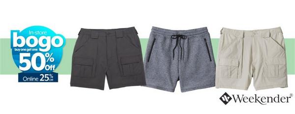 In-store BOGO 50%, 25% Off Shorts for men
