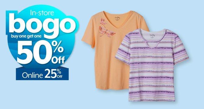 BOGO 50% off in-store 25% off online Coral Bay® Florida tees for women