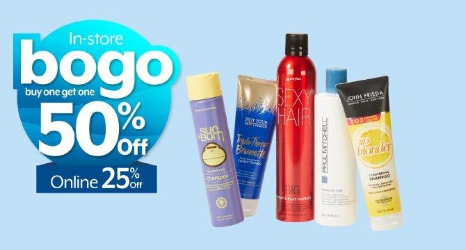 BOGO 50% off in-store 25% off online Hair care