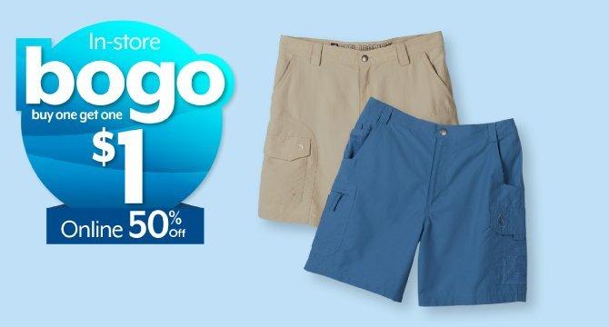 BOGO $1 in-store 50% off online Reel Legends® shorts for men
