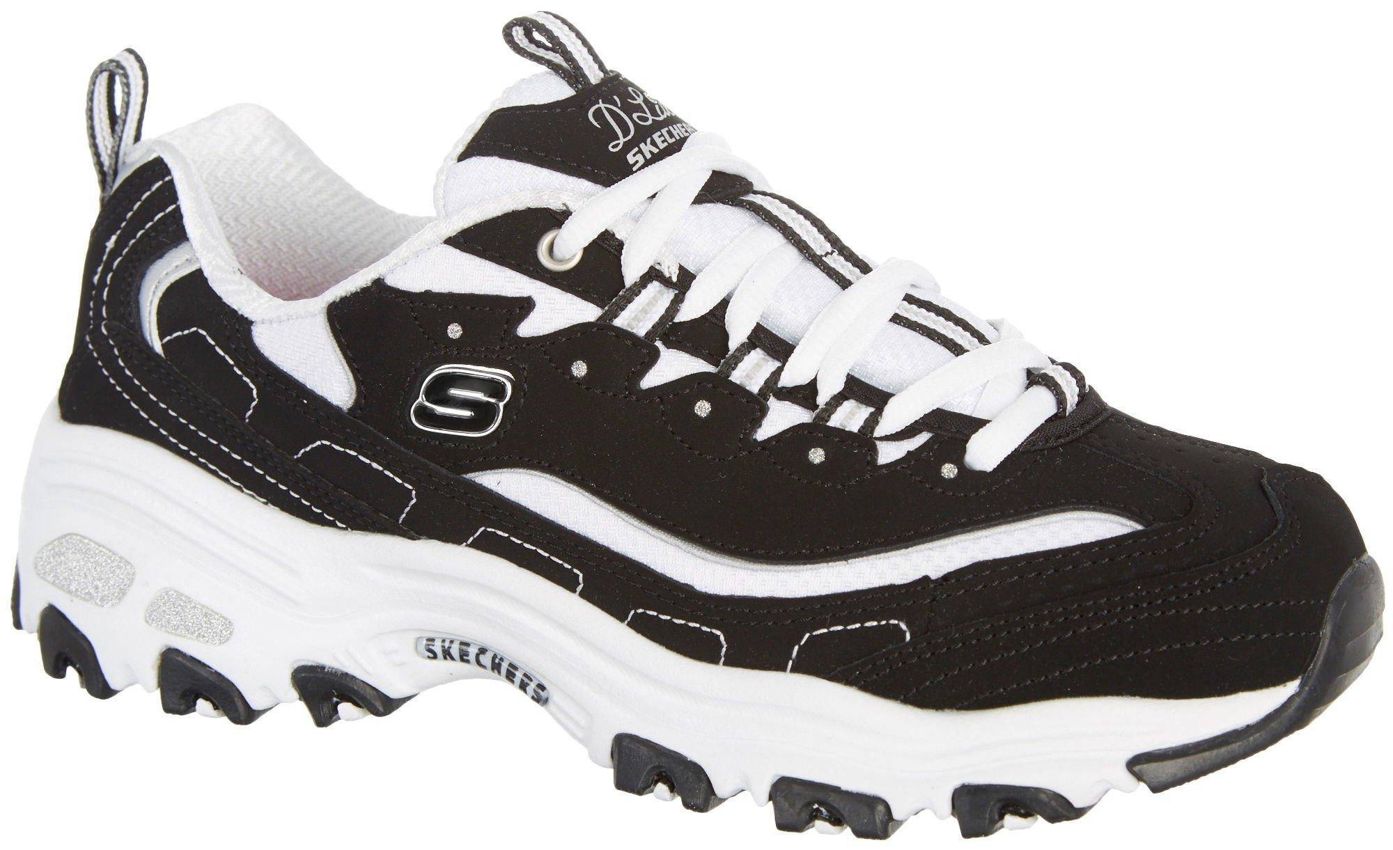 skechers black womens tennis shoes